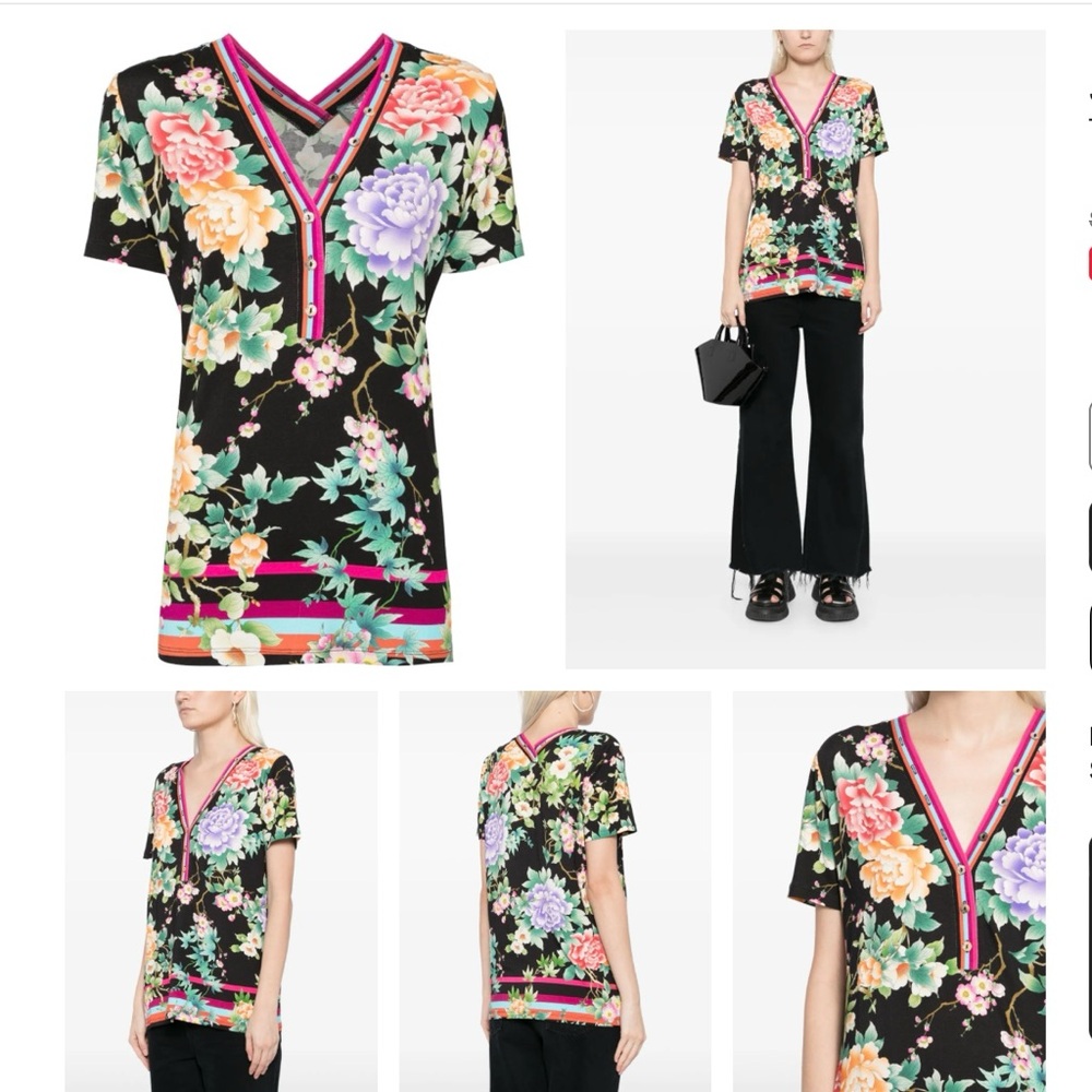 Johnny Was Black Floral V-Neck Blouse
